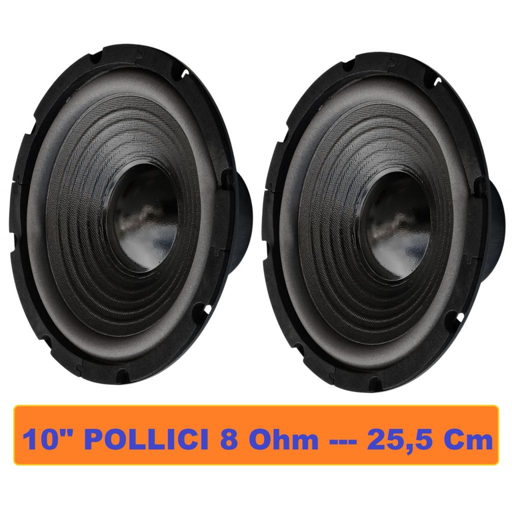 2 PZ WOOFER 25 CM 8 Ohm 400w ALTOPARLANTE SOSP. MORBIDA 10" POLLICI CASSE ACUSTICHE