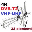 ANTENNA TV 4K DVB-T2 DIGITALE TERRESTRE 22dB 32 ELEMENTI FILTRO LTE VHF+UHF