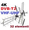 ANTENNA TV 4K DVB-T2 DIGITALE TERRESTRE 22dB 32 ELEMENTI FILTRO LTE VHF+UHF