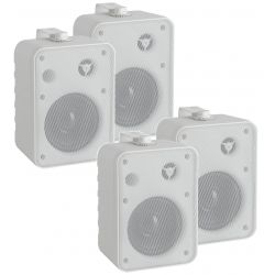 FILODIFFUSIONE LOCALI IMPIANTO AUDIO 4 CANALI CASSE ACUSTICHE PARETE BIANCHE 8 Ohm amplificatore + 4 casse + cavo