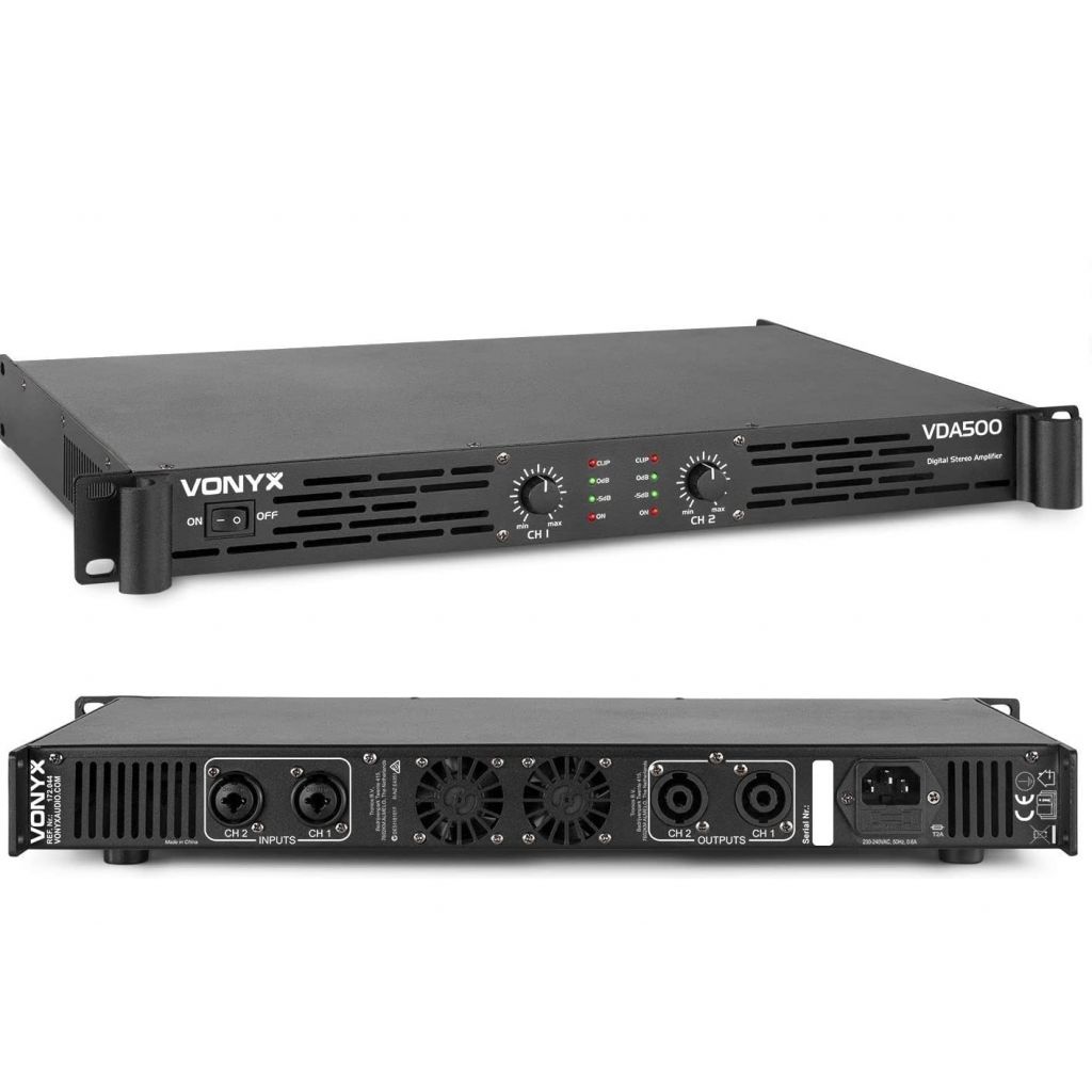 AMPLIFICATORE PA SLIM RACK 19" 1U 1000W DJ FINALE DI POTENZA AUTO VENTILATO