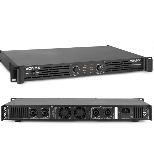 AMPLIFICATORE PA SLIM RACK 19" 1U 1000W DJ FINALE DI POTENZA AUTO VENTILATO