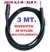 COPPIA CAVO MICROFONO PROLUNGA 3 MT MICROFONICO JACK 6,3 mm MONO CANNON XLR FEMMINA