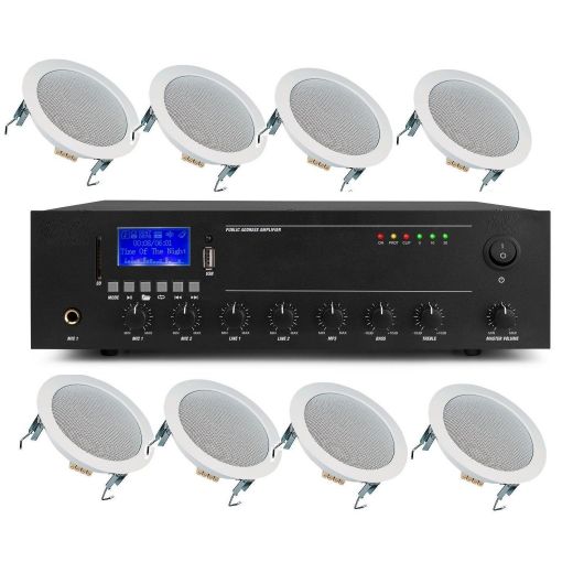 IMPIANTO AUDIO ATTIVO FILODIFFUSIONE 100V amplificatore BT + 8 altoparlanti incasso + matassa