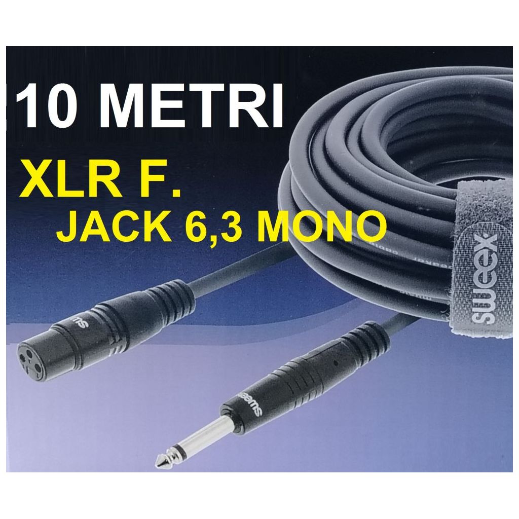 CAVO JACK 6,3 mm MONO CANNON XLR FEMMINA MICROFONO 10 METRI