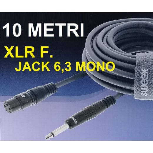 CAVO JACK 6,3 mm MONO CANNON XLR FEMMINA MICROFONO 10 METRI