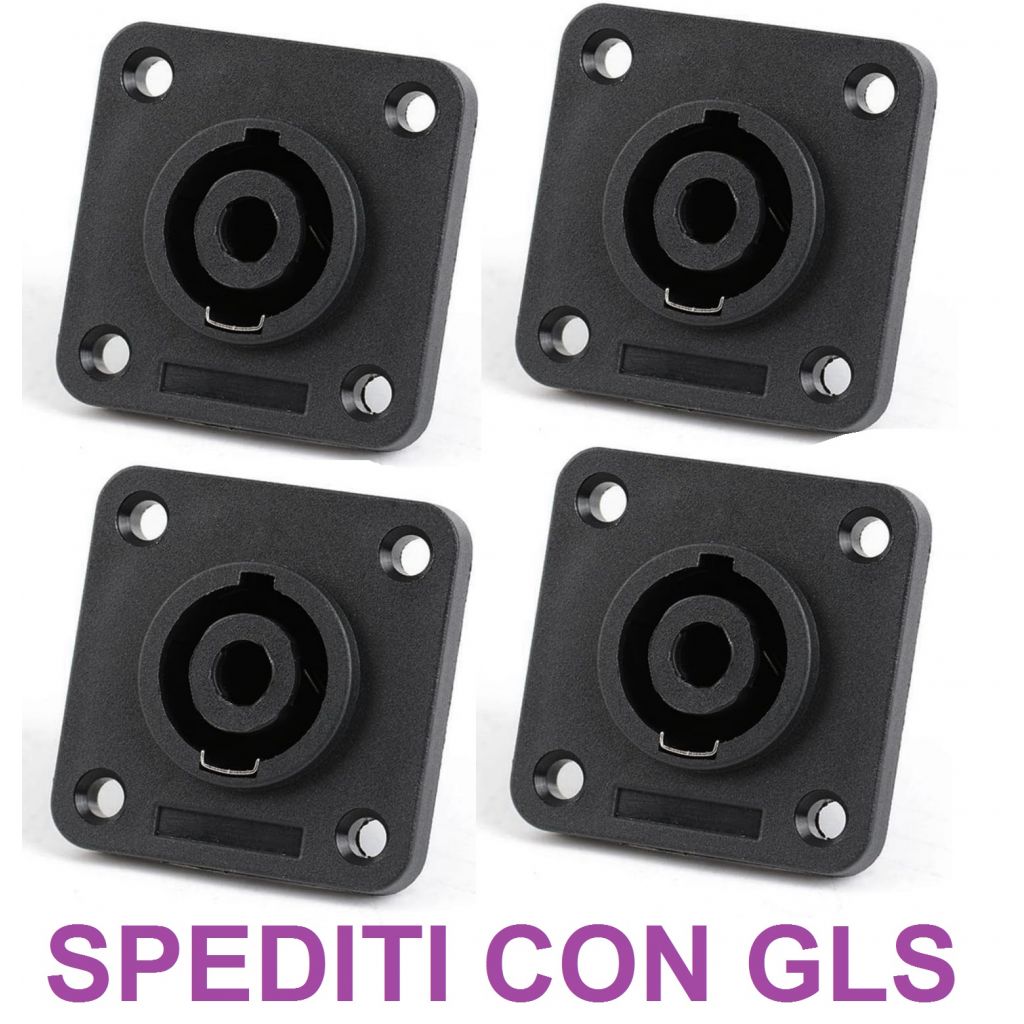 4 PEZZI CONNETTORE SPEAKON FEMMINA DA PANNELLO NL4 PRESA VOLANTE 4x4 Cm