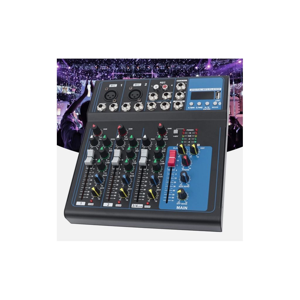MIXER AUDIO 4 CANALI PROFESSIONALE BLUETOOTH DISPLAY ECHO-DELAY dj karaoke