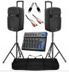 IMPIANTO AUDIO COMPLETO 2 casse amplificate 900w + mixer BT + stativi con borsa + cavo 3 mt