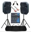 IMPIANTO AUDIO COMPLETO 2 casse amplificate 400w + mixer BT + stativi con borsa + cavo 3 mt
