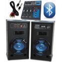 IMPIANTO AUDIO KARAOKE BLUETOOTH 2 casse amplificate 10" + mixer 4 ch + Cavetteria