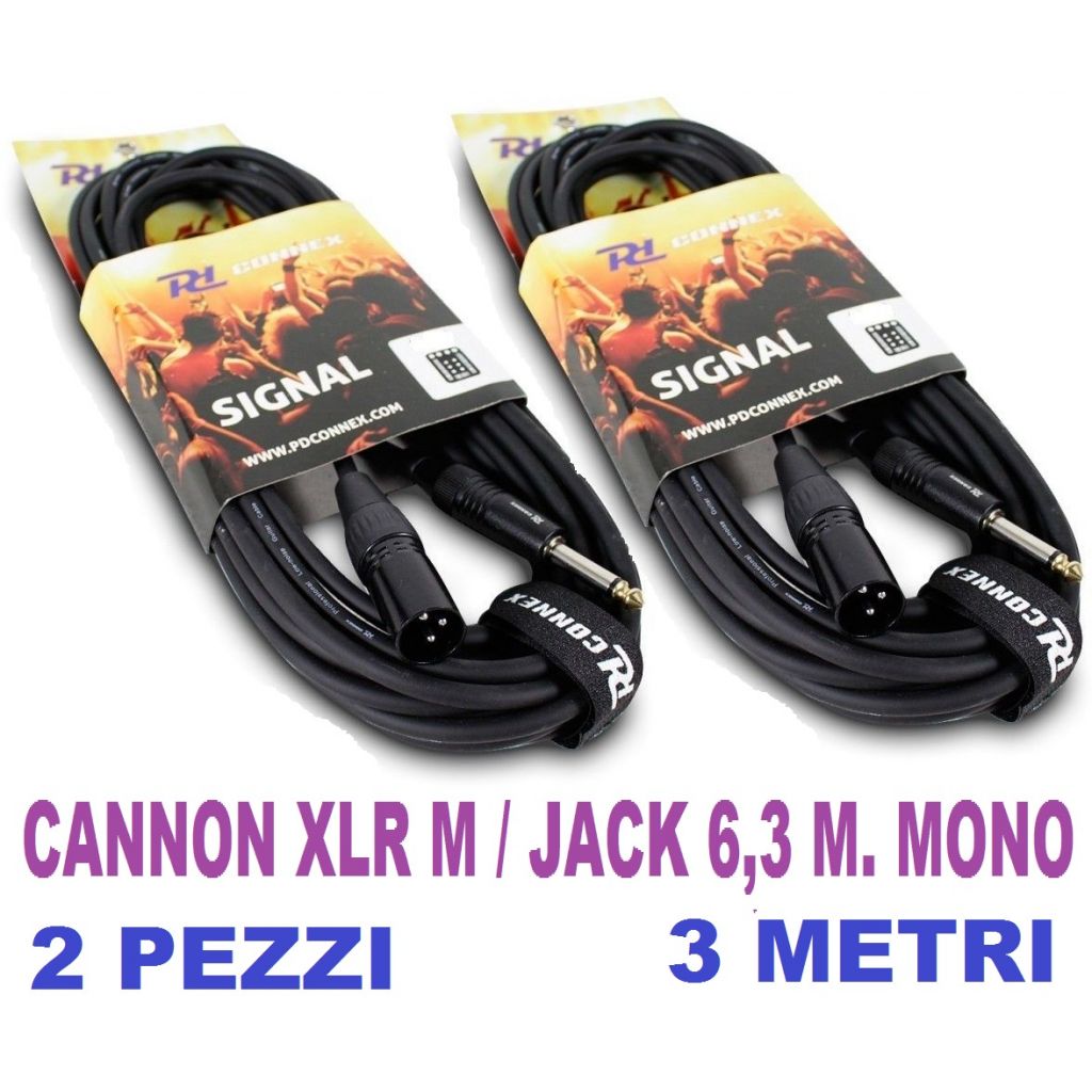 COPPIA (2 PEZZI) CAVO AUDIO JACK CANNON XLR 3 Mt - CANNON XLR M. JACK MONO 6,3 MM