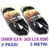 COPPIA (2 PEZZI) CAVO AUDIO JACK CANNON XLR 3 Mt - CANNON XLR M. JACK MONO 6,3 MM
