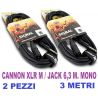 COPPIA (2 PEZZI) CAVO AUDIO JACK CANNON XLR 3 Mt - CANNON XLR M. JACK MONO 6,3 MM