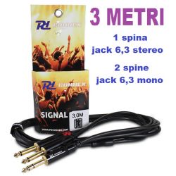 CAVO AUDIO JACK 6,3 MM 3 METRI -- 1 SPINA JACK 6,3 STEREO / 2 SPINE JACK MONO