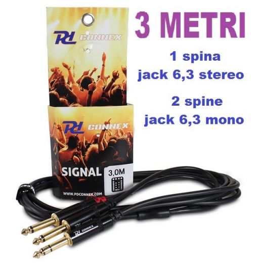 CAVO AUDIO JACK 6,3 MM 3 METRI -- 1 SPINA JACK 6,3 STEREO / 2 SPINE JACK MONO