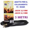 CAVO AUDIO JACK 3,5 mm JACK 6,3 mm STEREO 3 METRI x mixer computer