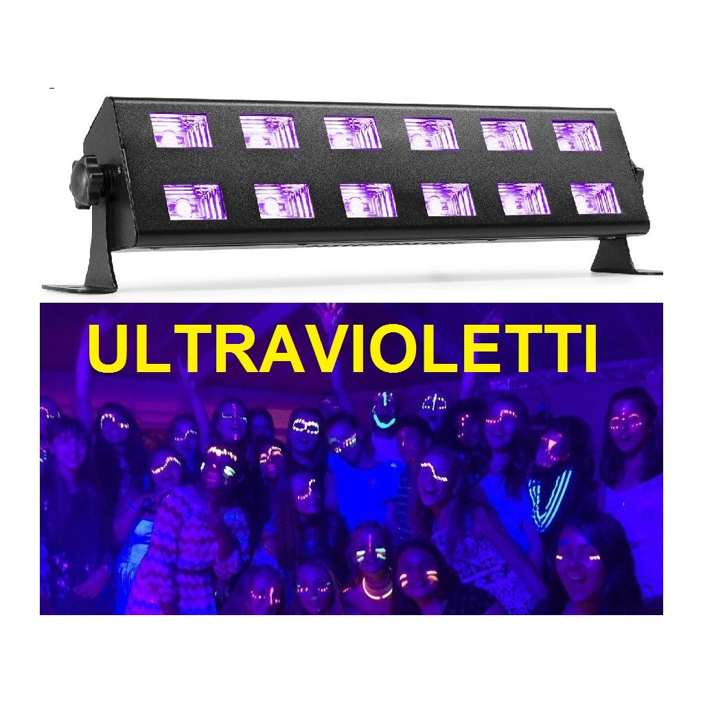 EFFETTO LUCE BARRA FLUO LED ULTRAVIOLETTI UV 12 X 3W alta luminosita'