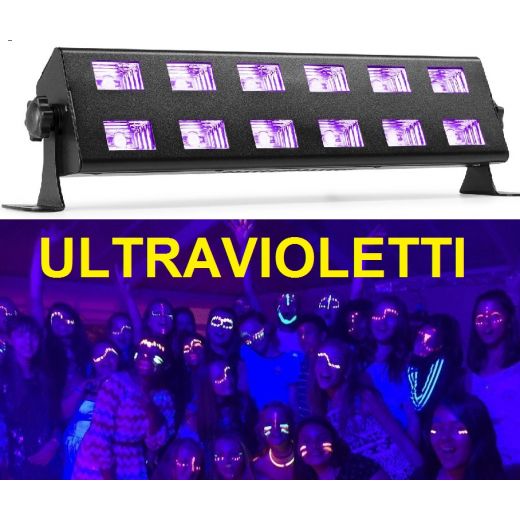 EFFETTO LUCE BARRA FLUO LED ULTRAVIOLETTI UV 12 X 3W alta luminosita'