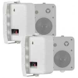 FILODIFFUSIONE LOCALI IMPIANTO AUDIO 4 CANALI CASSE ACUSTICHE PARETE BIANCHE 8 Ohm amplificatore + 4 casse + cavo