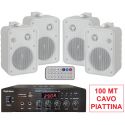 FILODIFFUSIONE LOCALI IMPIANTO AUDIO 4 CANALI CASSE ACUSTICHE PARETE BIANCHE 8 Ohm amplificatore + 4 casse + cavo