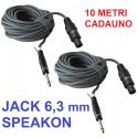 2 PEZZI COPPIA CAVO SPEAKON JACK 6,3 MM MONO 10 METRI amplificatore cassa passiva