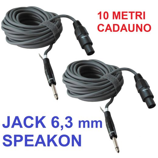 2 PEZZI COPPIA CAVO SPEAKON JACK 6,3 MM MONO 10 METRI amplificatore cassa passiva