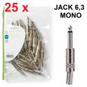 PACCO DA 25 PZ. CONNETTORE AUDIO SALDARE JACK 6,3 MONO MASCHIO METALLO NICHEL ARGENTO