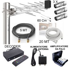 IMPIANTO DIGITALE TERRESTRE COMPLETO ANTENNA DECODER AMPLIFICATORE ETC.
