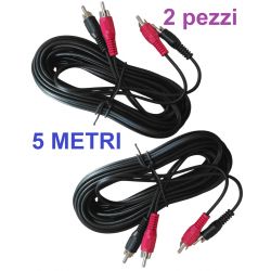 2 PEZZI - CAVO RCA AUDIO PROLUNGA 2 SPINE DOPPIO SCHERMATO HQ 5 MT.