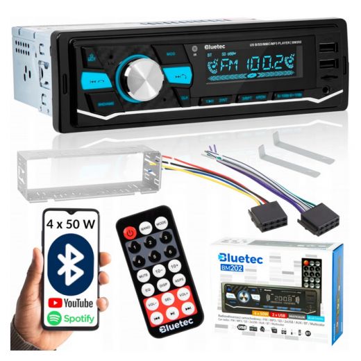 AUTORADIO BLUETOOTH 1 DIN STEREO PER AUTO 4x50w + 2 USB