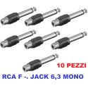 10 PEZZI ADATTATORE AUDIO RCA F JACK 6,3 M MONO per mixer o casse acustiche