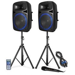 IMPIANTO AUDIO ATTIVO 800W casse amplificate 12" karaoke + stativi + mic