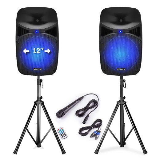IMPIANTO AUDIO COMPLETO ATTIVO 800W casse amplificate + stativi + accessori
