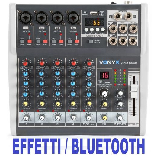 MIXER AUDIO 6 CH. KARAOKE DJ STUDIO CON EFFETTI FX BLUETOOTH USB DISPLAY - 1