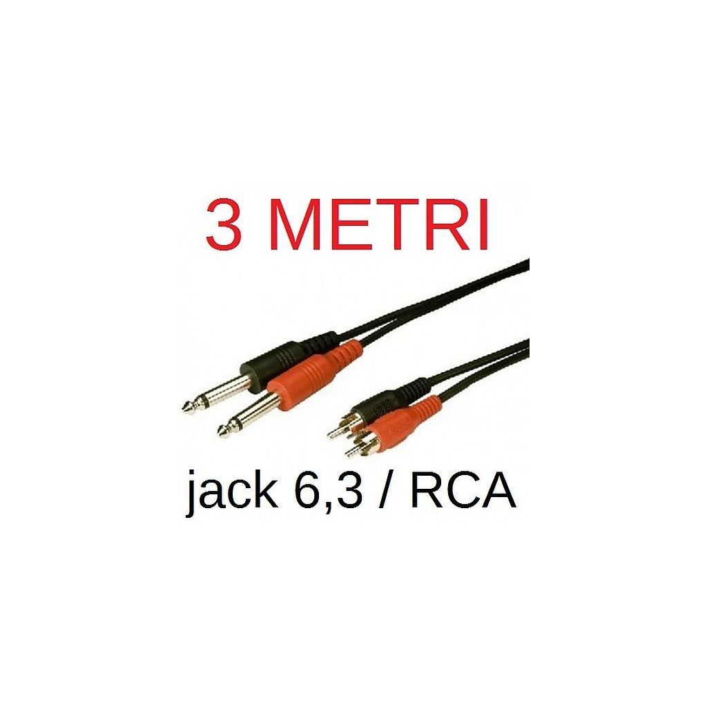 CAVO AUDIO 3 MT. 2 SPINE JACK 6,3 MONO + 2 SPINE RCA casse mixer amplificatore - 1