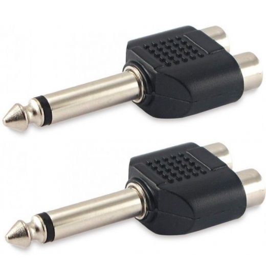 2 PZ. ADATTATORE SPINA JACK 6,3 MM MONO + 2 PRESE RCA (mixer - casse) - 1