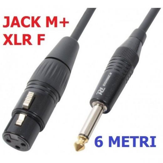CAVO AUDIO 6 METRI MICROFONICO ALTA FEDELTA' PROFESSIONALE CANNON FEMMINA+JACK 6,3mm MASCHIO ART.176452 - 1