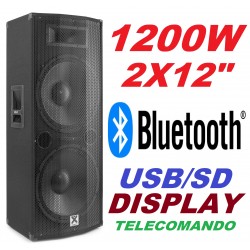 CASSA AMPLIFICATA ATTIVA DJ 1200w 2x12" BLUETOOTH DISPLAY TELECOMANDO - 1