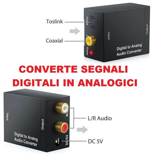 CONVERTITORE AUDIO DA DIGITALE AD ANALOGICO RCA COASSIALE TOSLINK