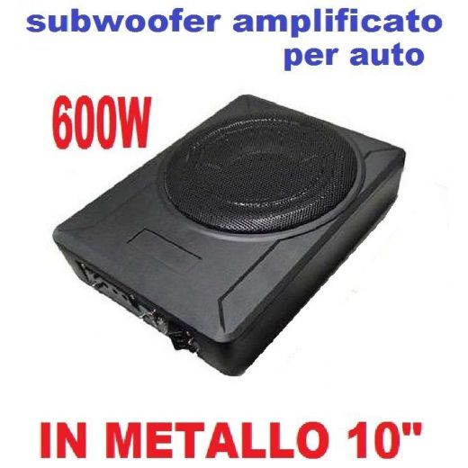 | da riparare| SUBWOOFER AUTO AMPLIFICATO CAR METALLO 600W 10" SOTTOSEDILE SOTTO SEDILE COFANO