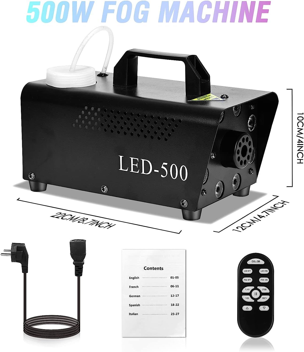 MACCHINE DEL FUMO WIRELESS DJ DISCOTECA EFFETTO LUCE LED 500W + TELECOMANDO